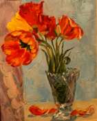 Натюрморт с тюльпанами в хрустальной вазе